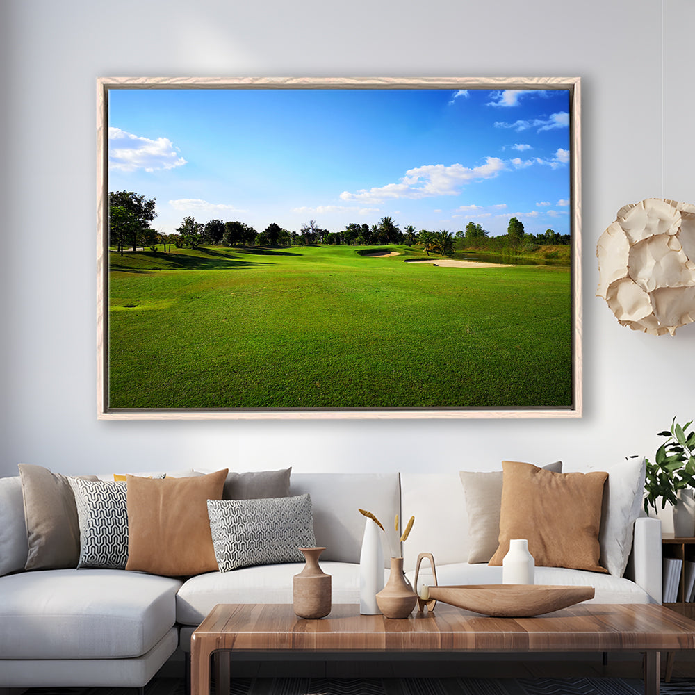 Golf Course Landscape, Floating Framed Canvas Print Wall Art