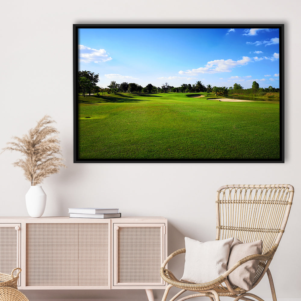 Golf Course Landscape, Floating Framed Canvas Print Wall Art