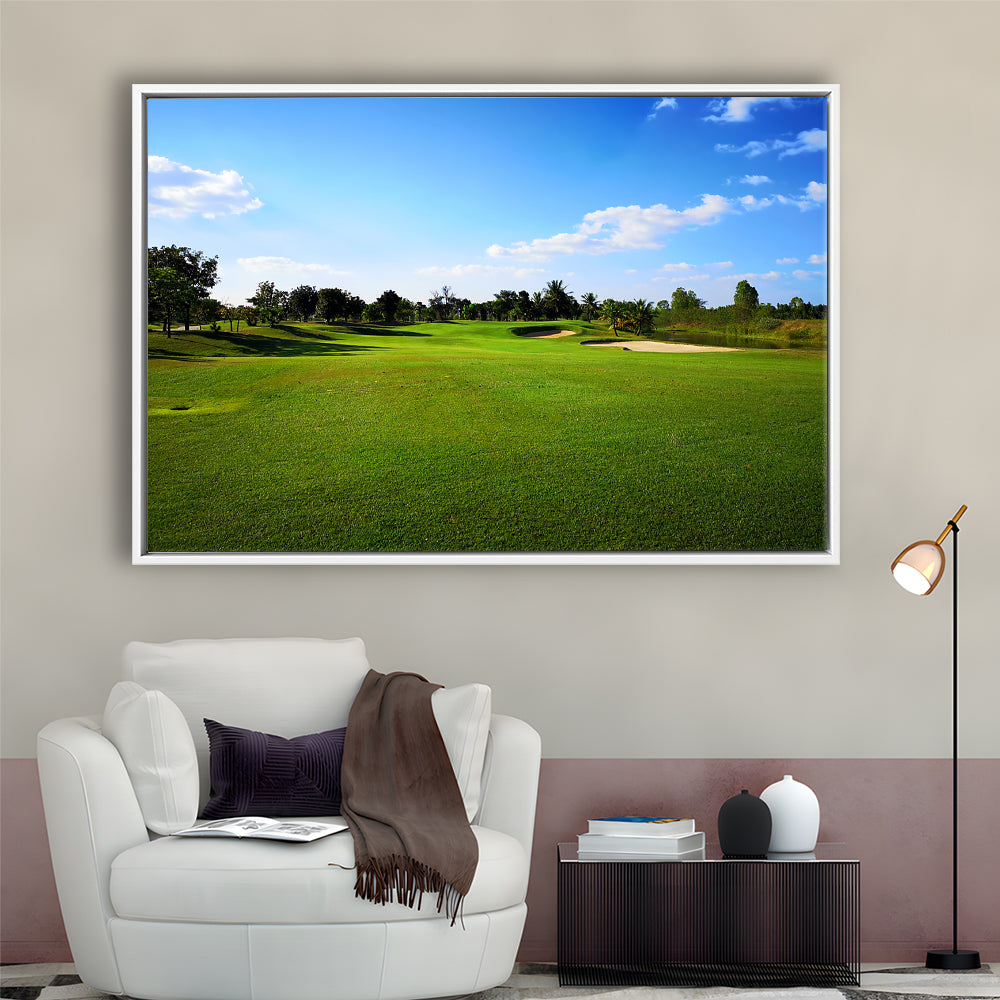 Golf Course Landscape, Floating Framed Canvas Print Wall Art