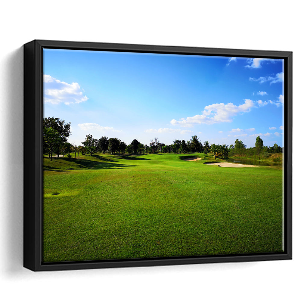 Golf Course Landscape, Floating Framed Canvas Print Wall Art