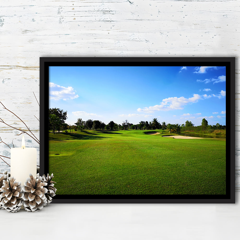 Golf Course Landscape, Floating Framed Canvas Print Wall Art