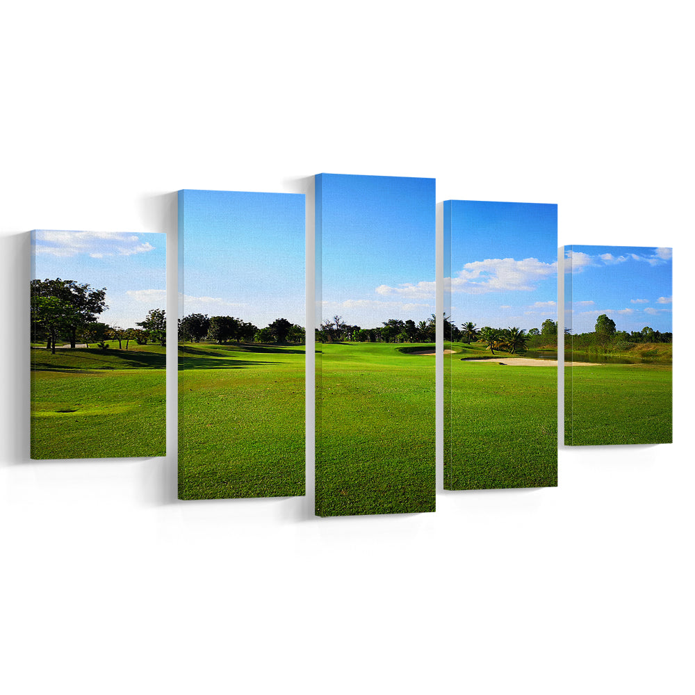 Golf Course Landscape, Golf Art Print, 5 Pieces Mixed Canvas Print Wall Art