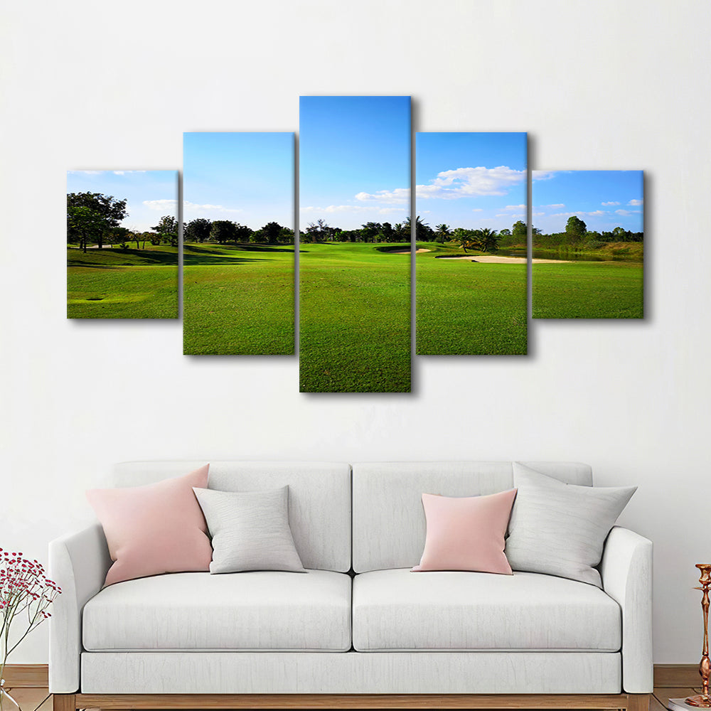 Golf Course Landscape, Golf Art Print, 5 Pieces Mixed Canvas Print Wall Art