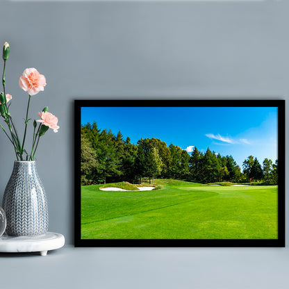 Golf Course With A Rich Green Turf Beautiful Scenery, Framed Art Print Wall Decor, Picture Framed