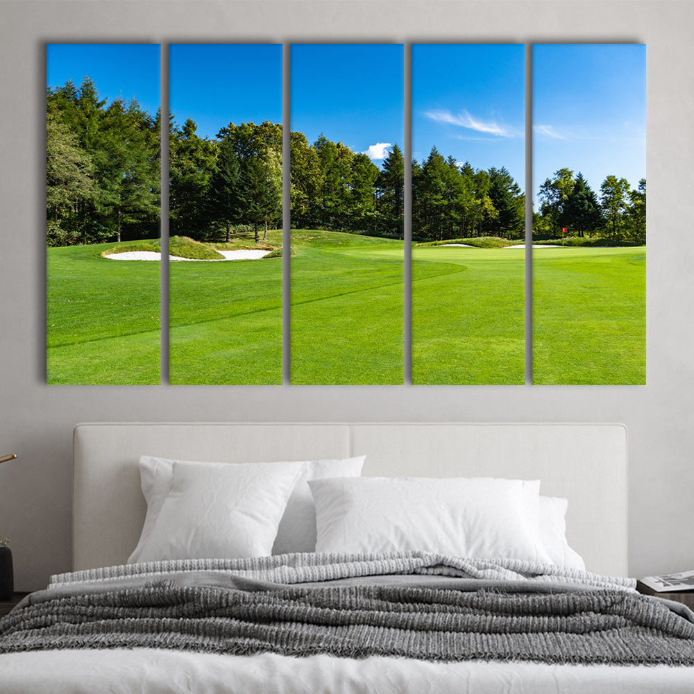 Golf Course With A Rich Green Turf Beautiful Scenery, Golf Art Print, Extra Large Canvas Print Wall Art