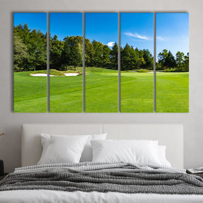 Golf Course With A Rich Green Turf Beautiful Scenery, Golf Art Print, Extra Large Canvas Print Wall Art
