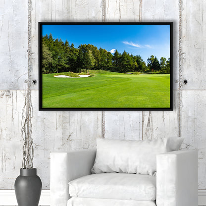 Golf Course With A Rich Green Turf Beautiful Scenery, Floating Framed Canvas Print Wall Art