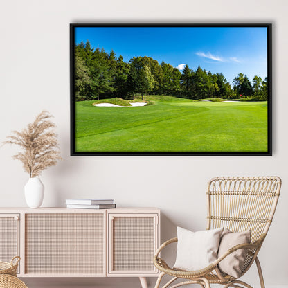 Golf Course With A Rich Green Turf Beautiful Scenery, Floating Framed Canvas Print Wall Art