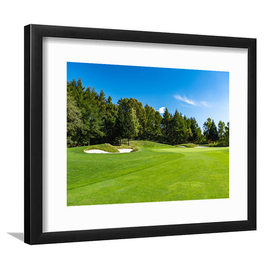 Golf Course With A Rich Green Turf Beautiful Scenery, Goft Art Print, Framed Art Print White Border Wall Decor