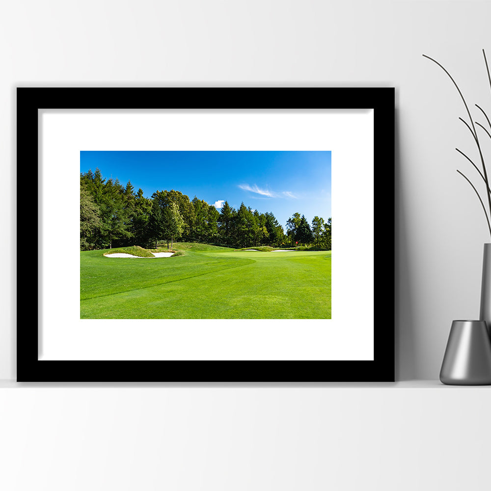 Golf Course With A Rich Green Turf Beautiful Scenery, Goft Art Print, Framed Art Print White Border Wall Decor