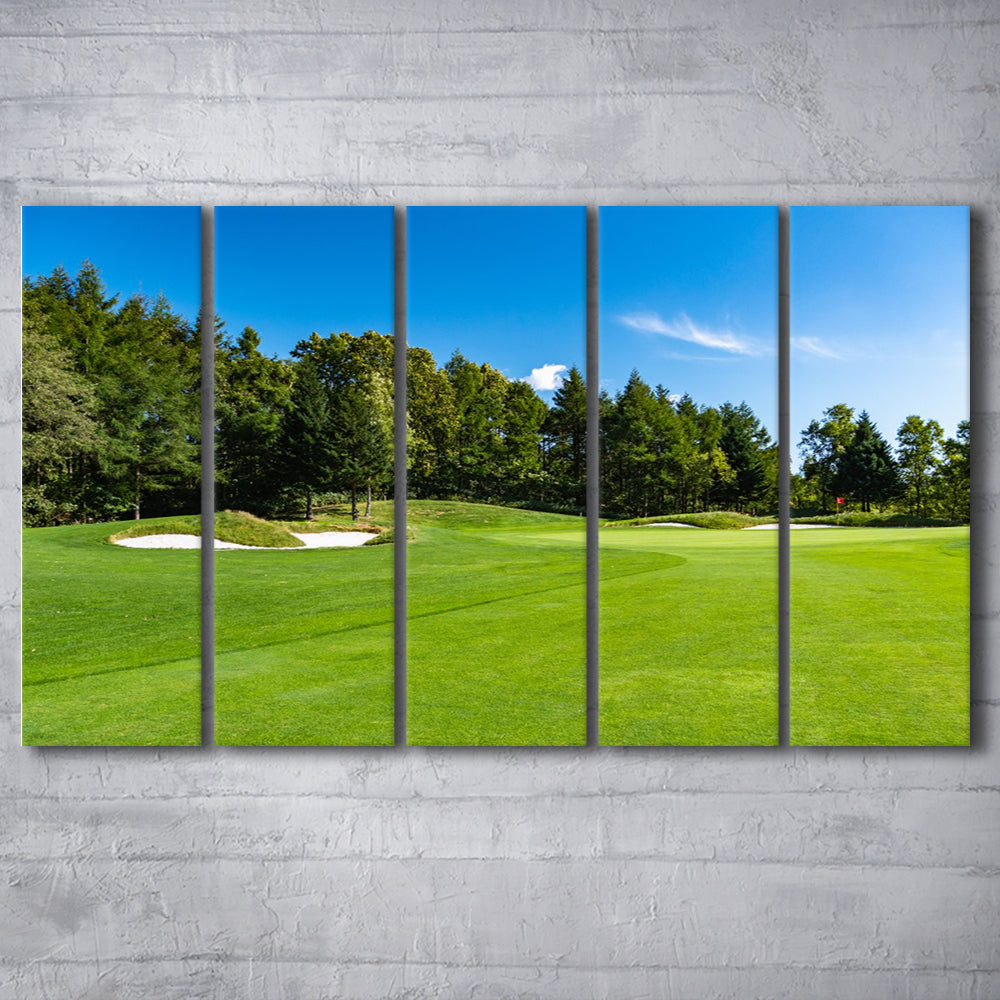 Golf Course With A Rich Green Turf Beautiful Scenery, Golf Art Print, Extra Large Canvas Print Wall Art