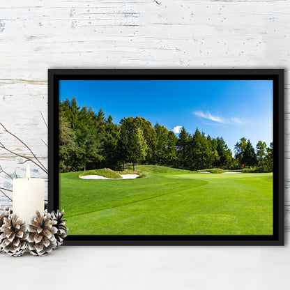 Golf Course With A Rich Green Turf Beautiful Scenery, Floating Framed Canvas Print Wall Art