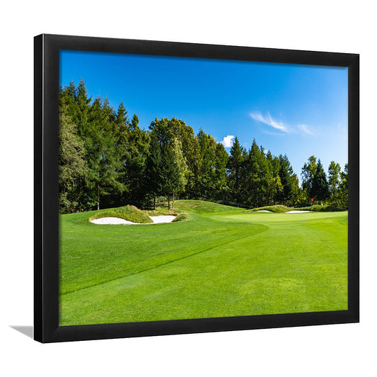 Golf Course With A Rich Green Turf Beautiful Scenery, Framed Art Print Wall Decor, Picture Framed