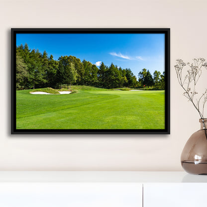 Golf Course With A Rich Green Turf Beautiful Scenery, Floating Framed Canvas Print Wall Art