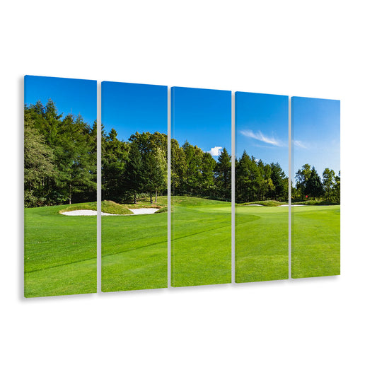 Golf Course With A Rich Green Turf Beautiful Scenery, Golf Art Print, Extra Large Canvas Print Wall Art