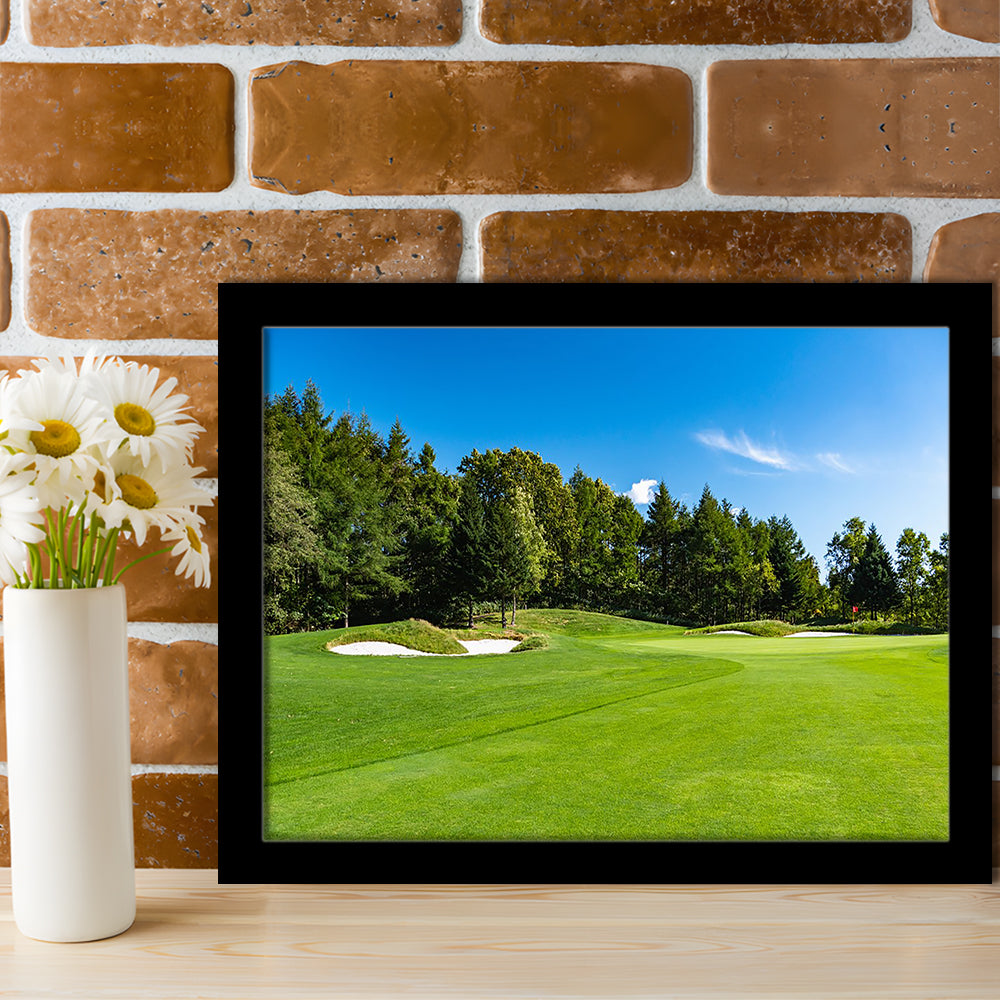 Golf Course With A Rich Green Turf Beautiful Scenery, Framed Art Print Wall Decor, Picture Framed