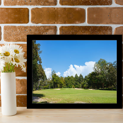 Golf Course With Blue Sky Background, Framed Art Print Wall Decor, Picture Framed