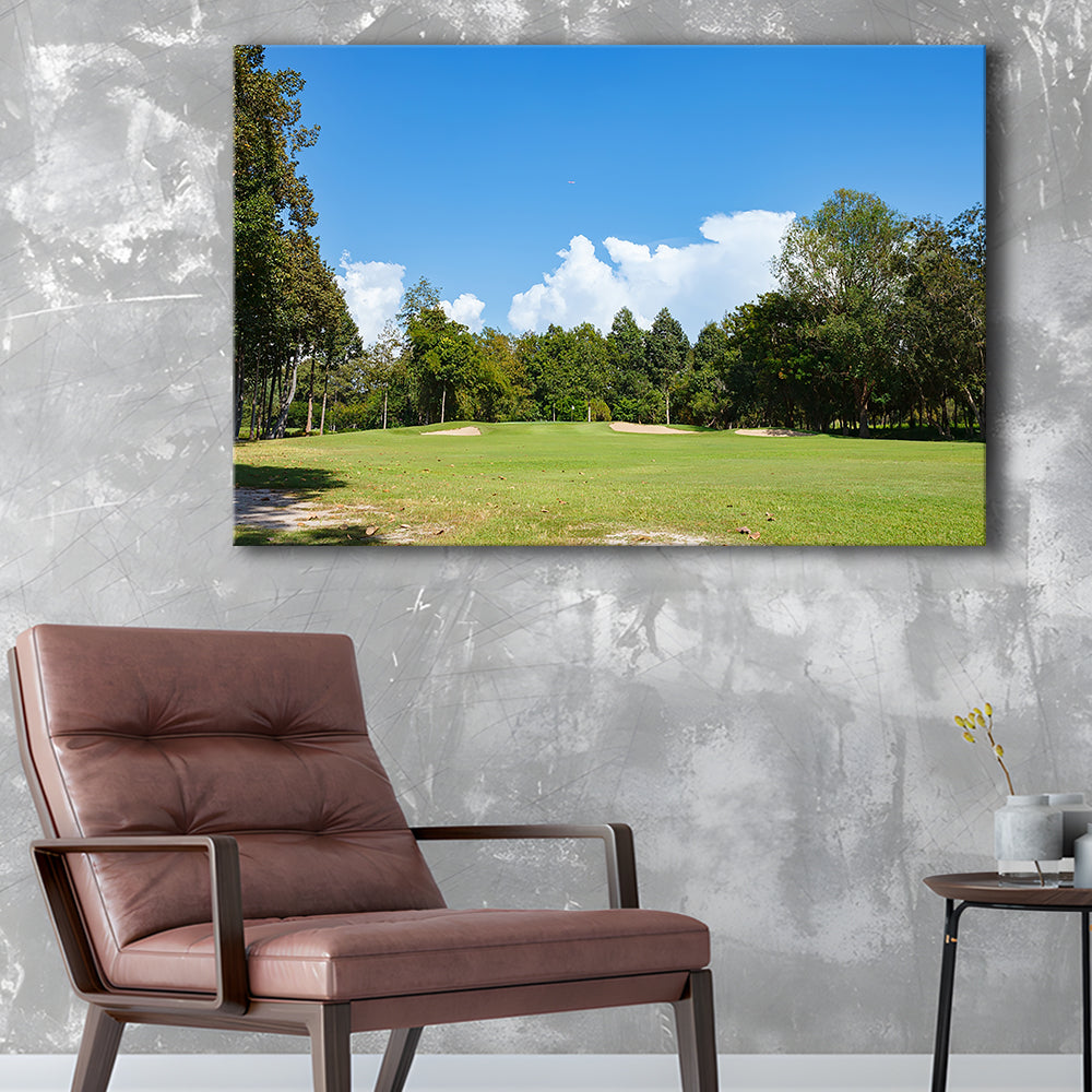 Golf Course With Blue Sky Background, Golf Art Print,Gifts Golf Lover