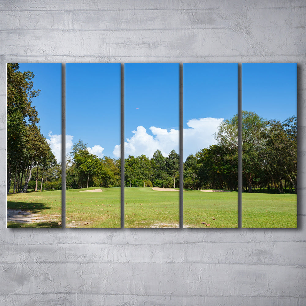 Golf Course With Blue Sky Background, Golf Art Print, Extra Large Canvas Print Wall Art