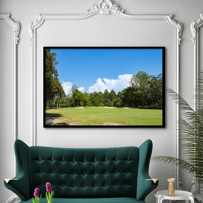 Golf Course With Blue Sky Background, Framed Art Print Wall Decor, Picture Framed