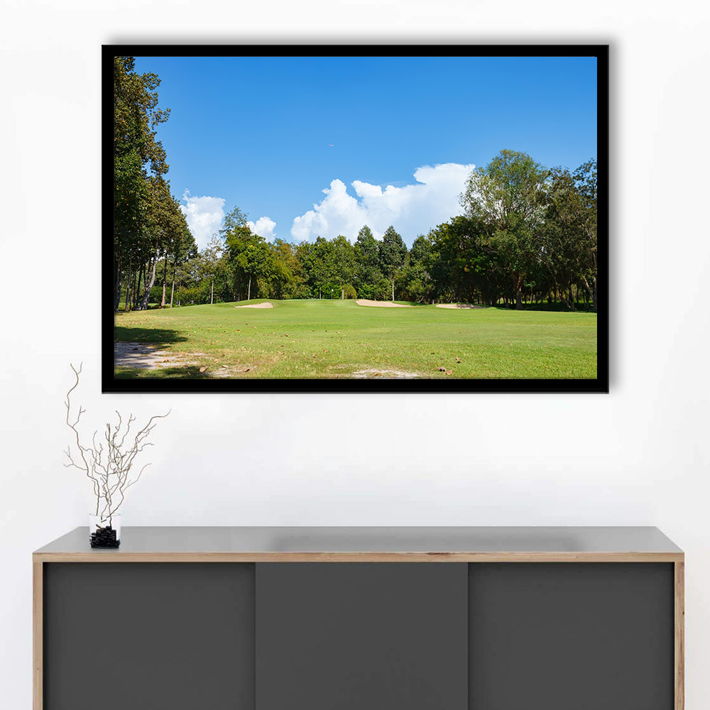 Golf Course With Blue Sky Background, Framed Art Print Wall Decor, Picture Framed