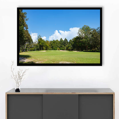 Golf Course With Blue Sky Background, Framed Art Print Wall Decor, Picture Framed