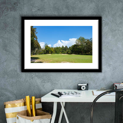 Golf Course With Blue Sky Background, Goft Art Print, Framed Art Print White Border Wall Decor