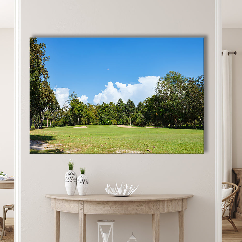 Golf Course With Blue Sky Background, Golf Art Print,Gifts Golf Lover