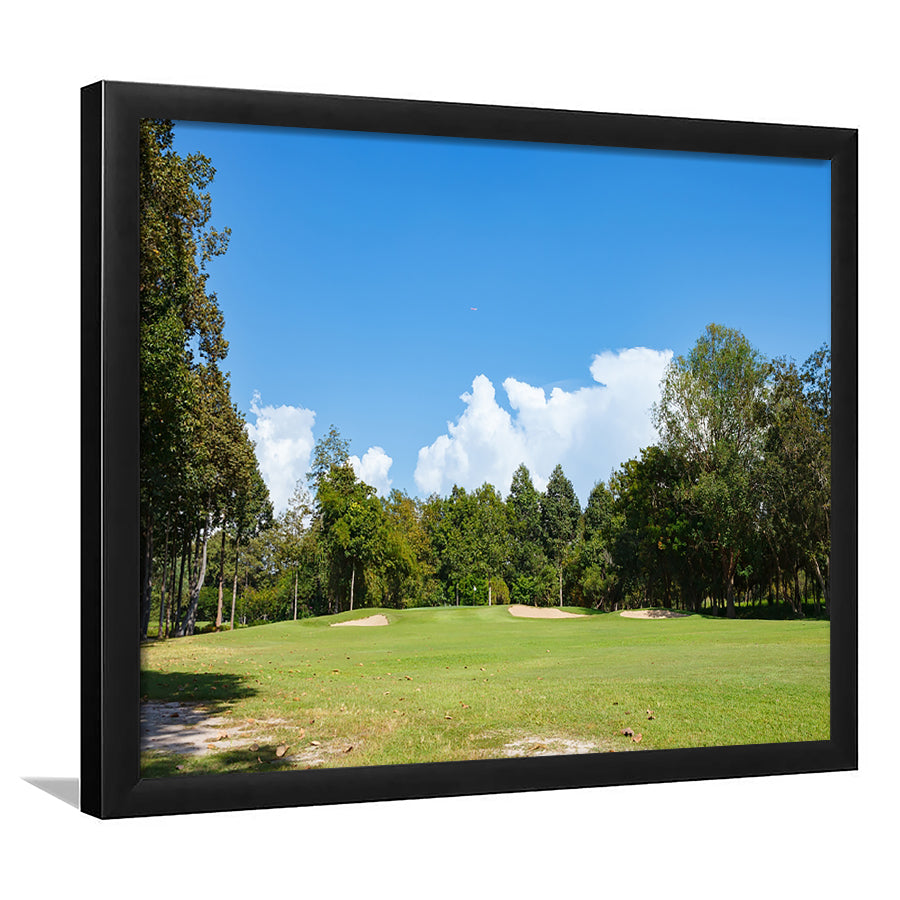 Golf Course With Blue Sky Background, Framed Art Print Wall Decor, Picture Framed