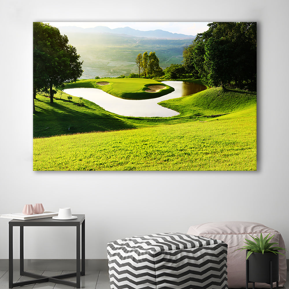 Golf Course With Gorgeous Green And Pond, Golf Art Print,Gifts Golf Lover
