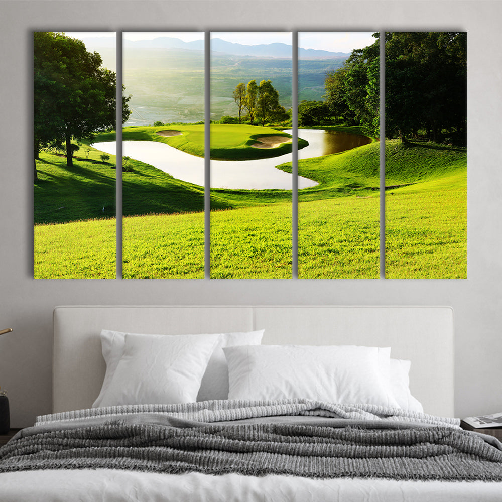 Golf Course With Gorgeous Green And Pond, Golf Art Print, Extra Large Canvas Print Wall Art
