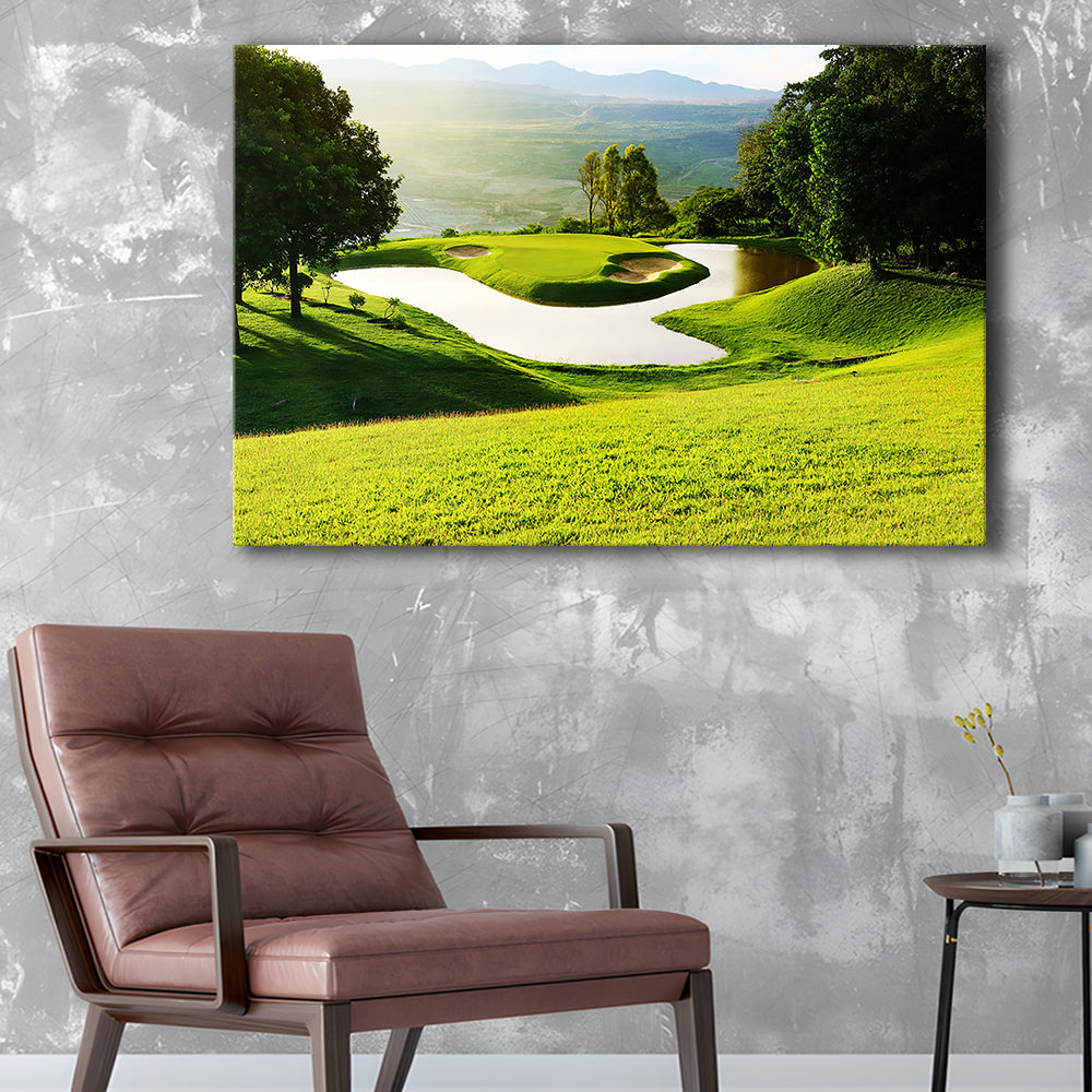 Golf Course With Gorgeous Green And Pond, Golf Art Print,Gifts Golf Lover