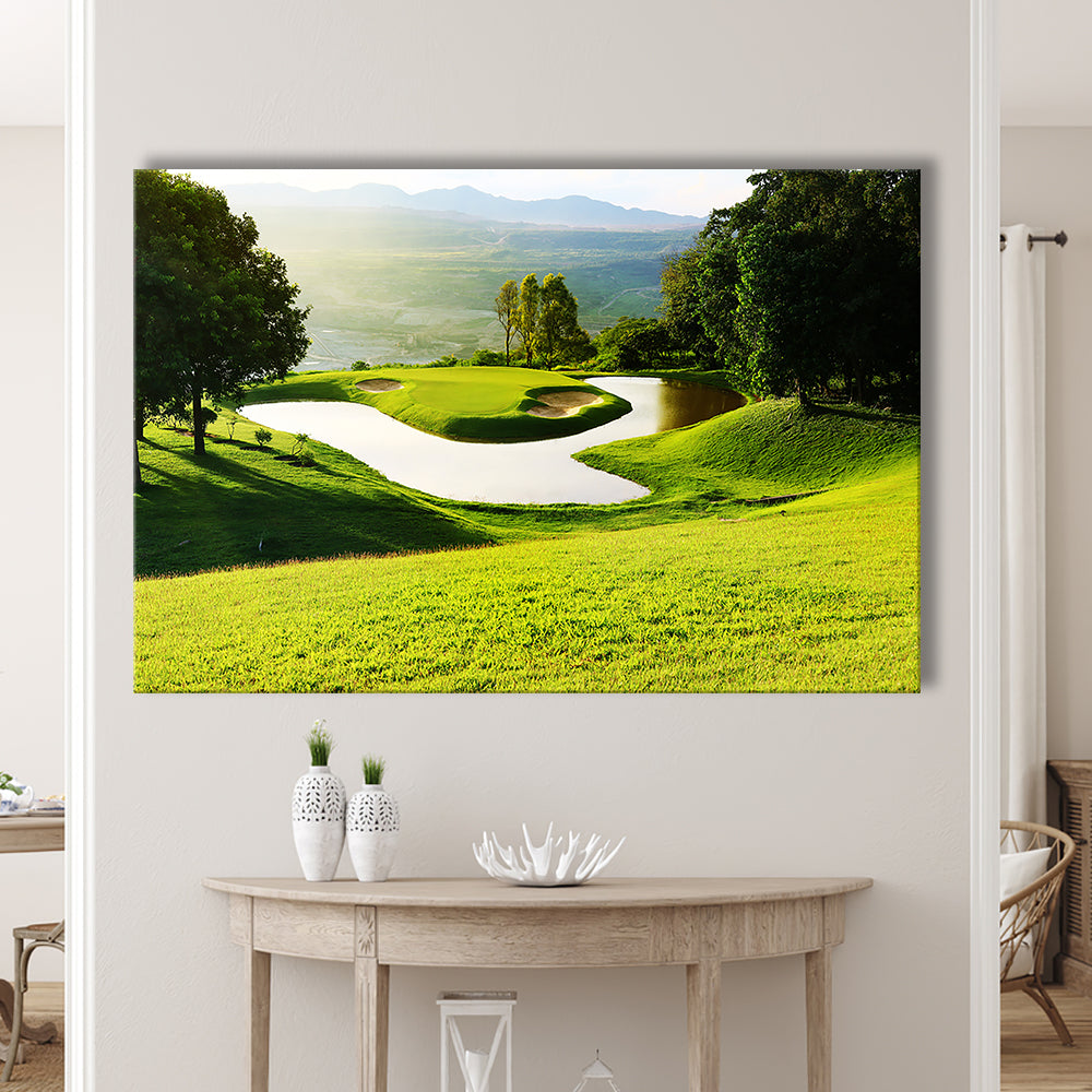 Golf Course With Gorgeous Green And Pond, Golf Art Print,Gifts Golf Lover