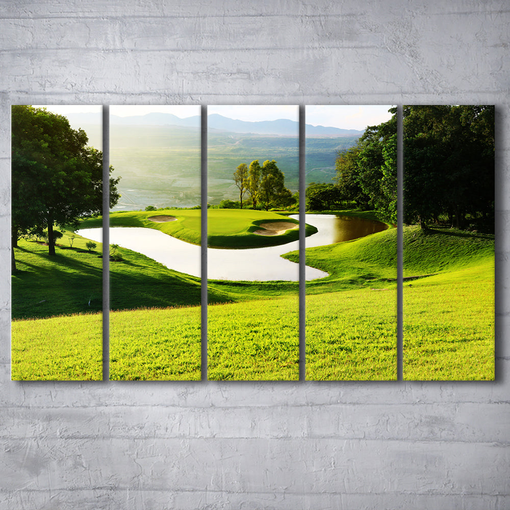 Golf Course With Gorgeous Green And Pond, Golf Art Print, Extra Large Canvas Print Wall Art