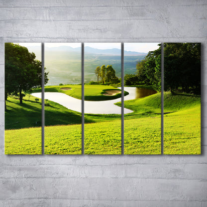 Golf Course With Gorgeous Green And Pond, Golf Art Print, Extra Large Canvas Print Wall Art