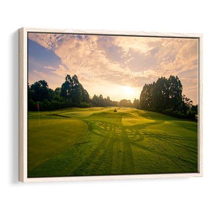 Golf Field In The Sunrise, Floating Framed Canvas Print Wall Art