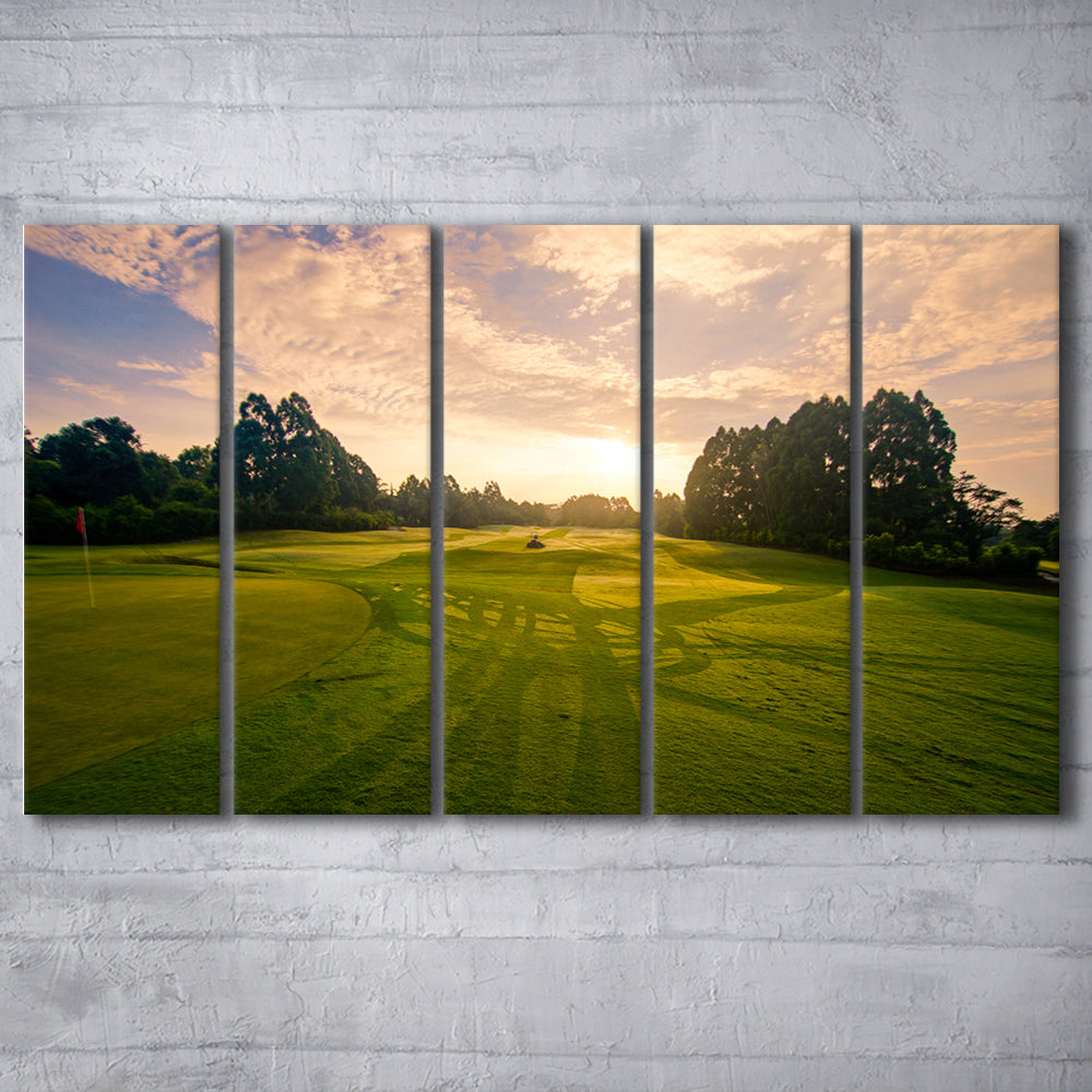 Golf Field In The Sunrise, Golf Art Print, Extra Large Canvas Print Wall Art