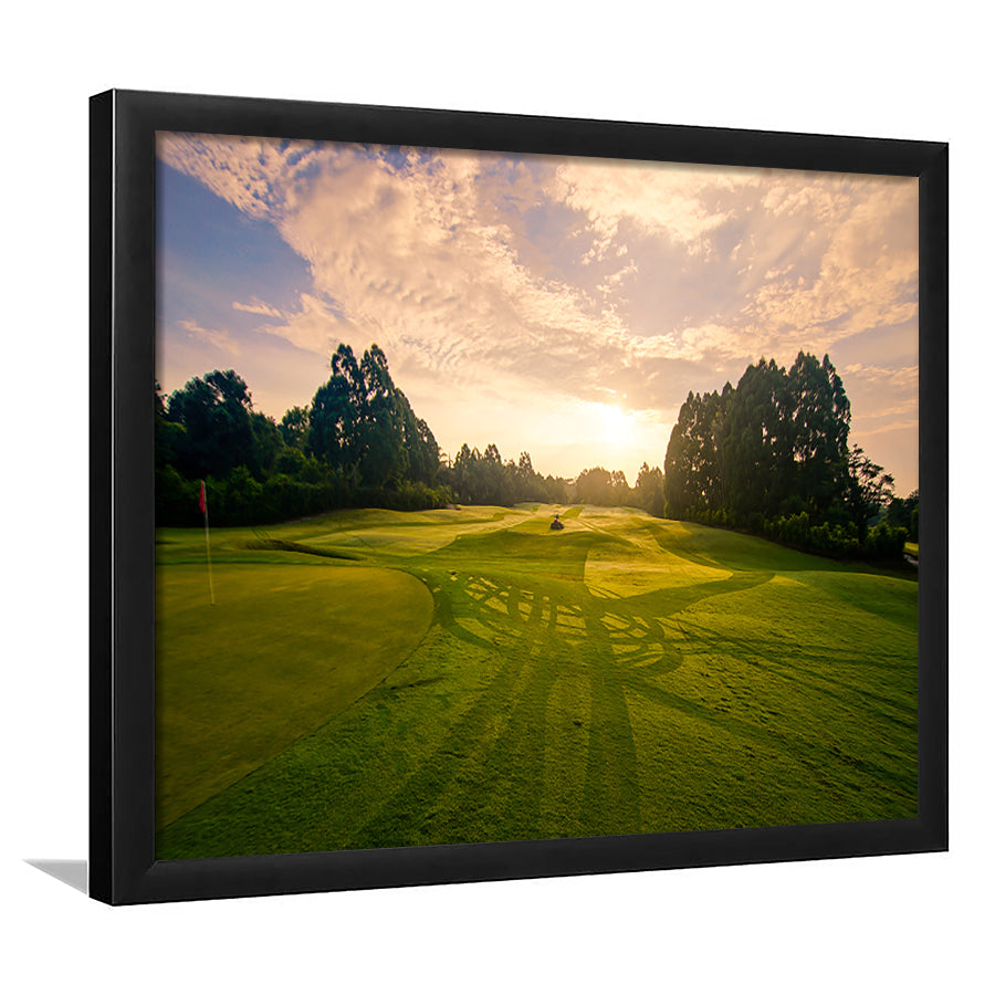Golf Field In The Sunrise, Framed Art Print Wall Decor, Picture Framed
