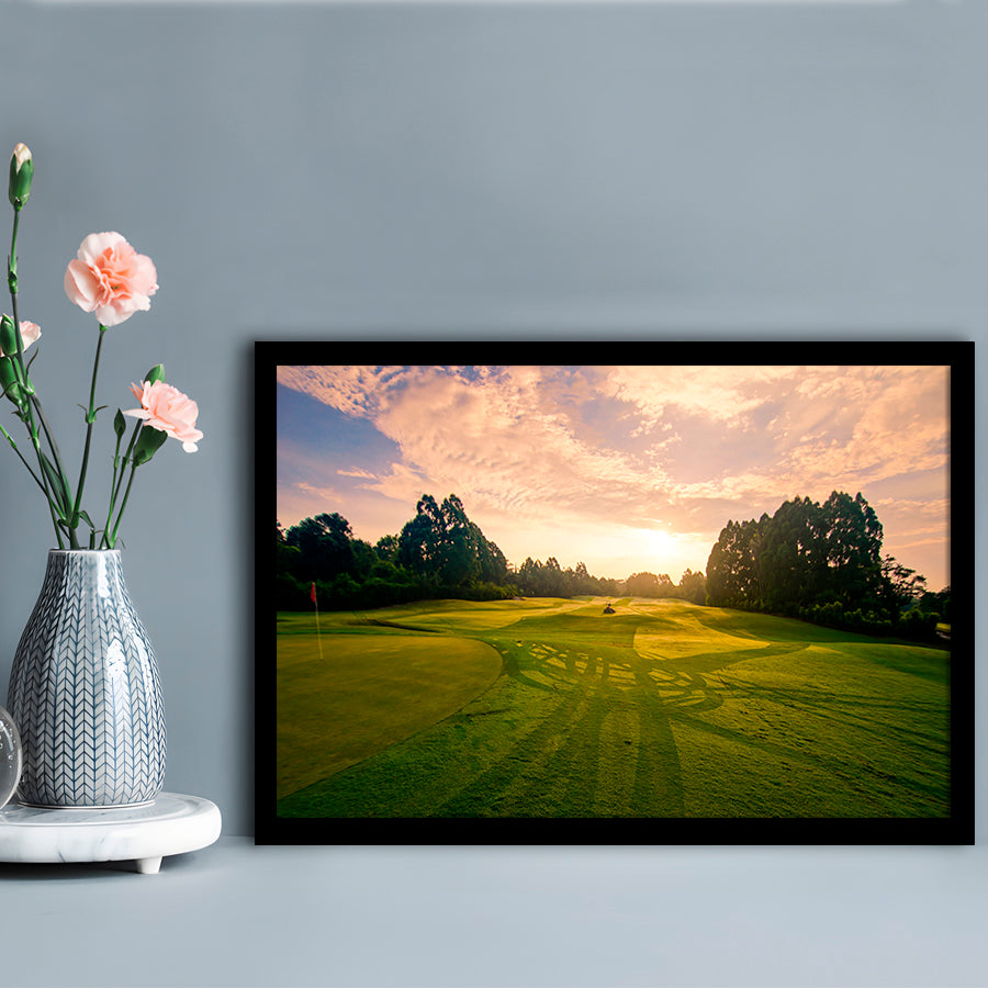 Golf Field In The Sunrise, Framed Art Print Wall Decor, Picture Framed