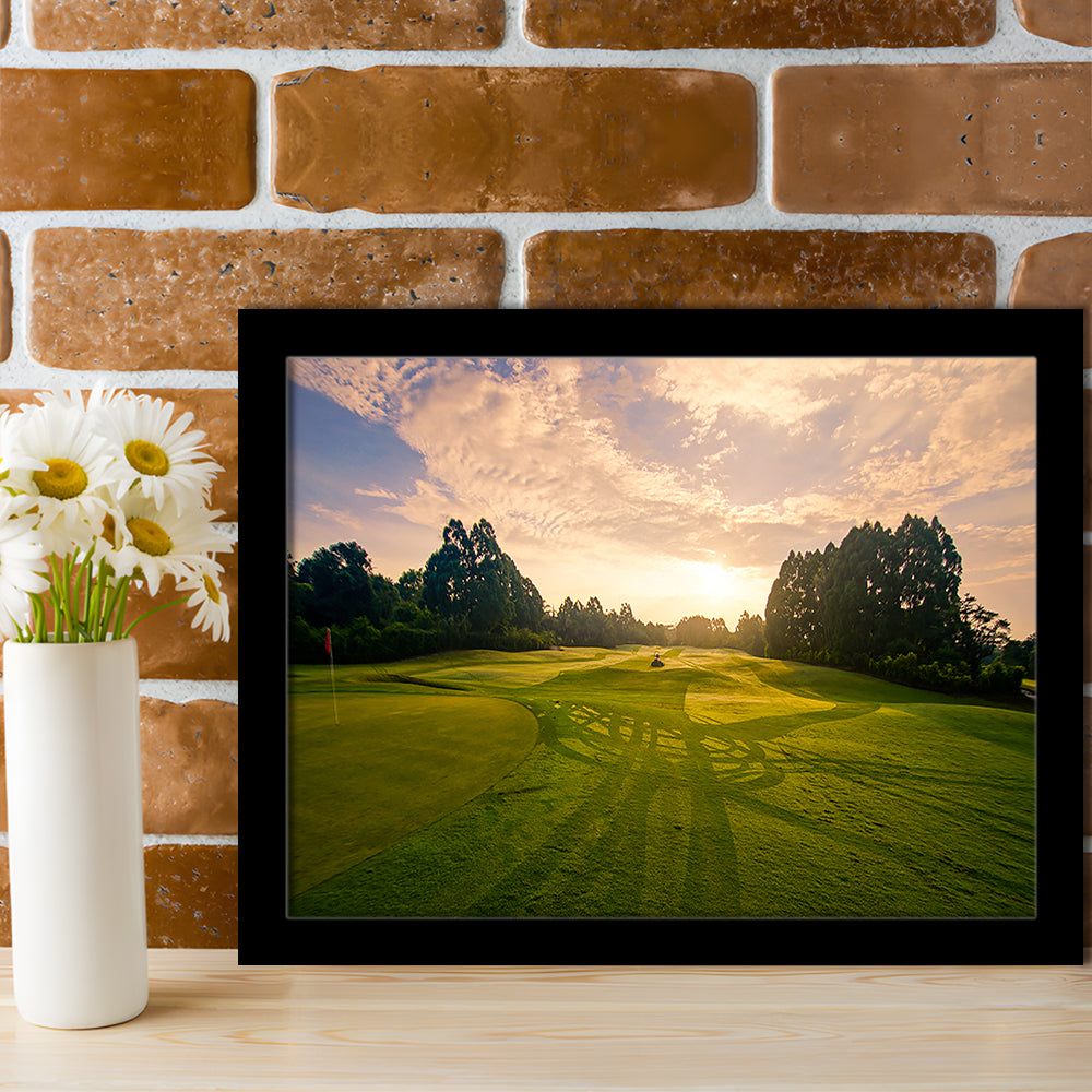 Golf Field In The Sunrise, Framed Art Print Wall Decor, Picture Framed