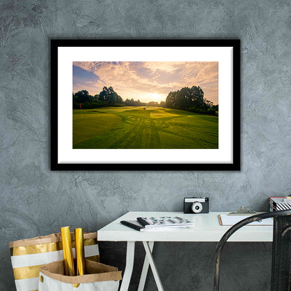 Golf Field In The Sunrise, Goft Art Print, Framed Art Print White Border Wall Decor
