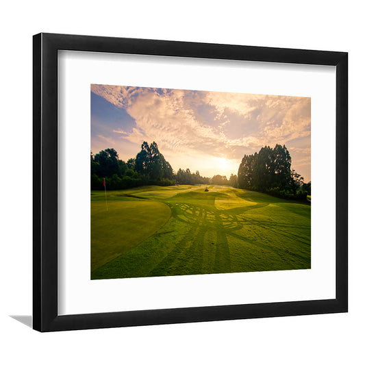 Golf Field In The Sunrise, Goft Art Print, Framed Art Print White Border Wall Decor