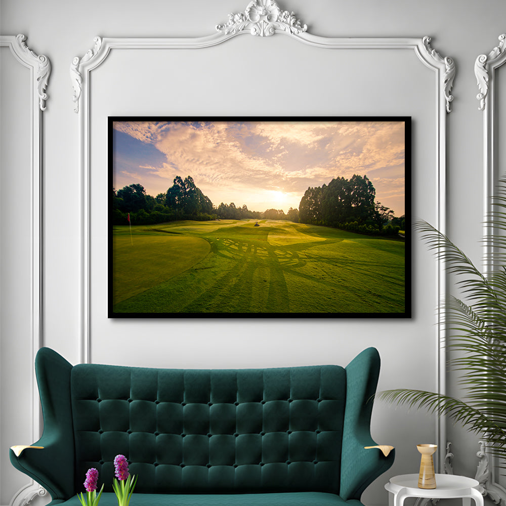 Golf Field In The Sunrise, Framed Art Print Wall Decor, Picture Framed