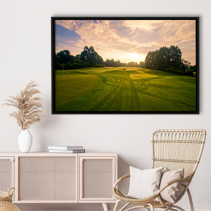 Golf Field In The Sunrise, Floating Framed Canvas Print Wall Art