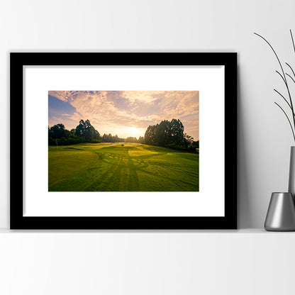 Golf Field In The Sunrise, Goft Art Print, Framed Art Print White Border Wall Decor