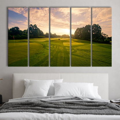 Golf Field In The Sunrise, Golf Art Print, Extra Large Canvas Print Wall Art