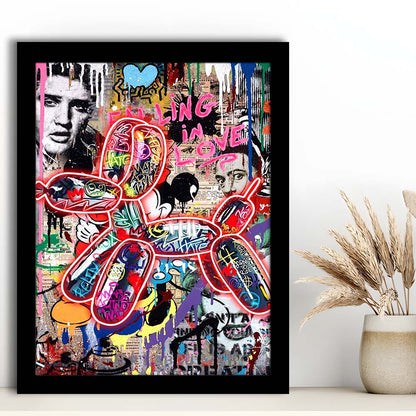 Graffiti Balloon Dog, Colorful Graffiti Painting Art, Framed Art Print, Picture Framed Wall Art Decor