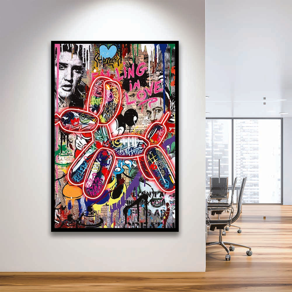 Graffiti Balloon Dog, Colorful Graffiti Painting Art, Framed Art Print, Picture Framed Wall Art Decor