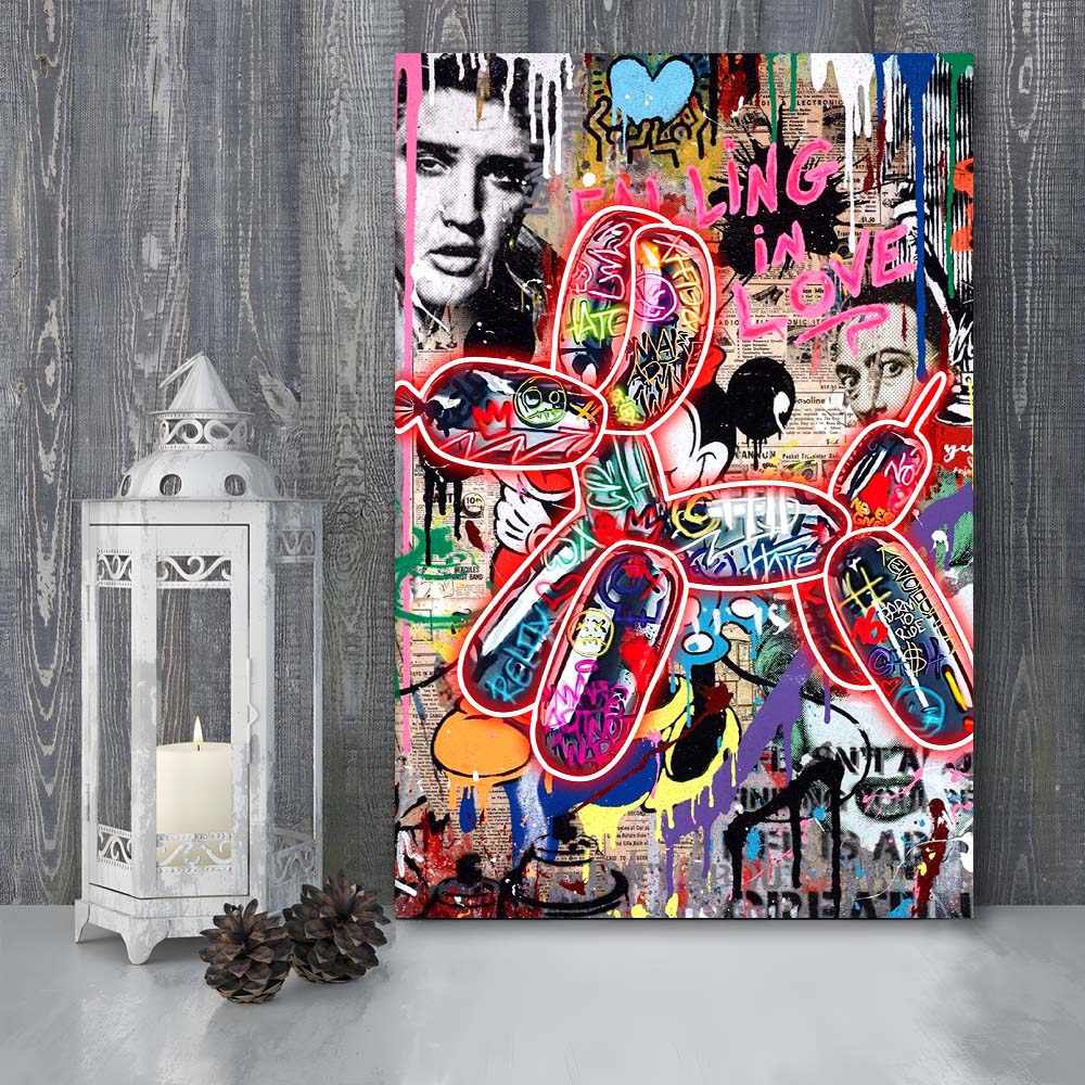 Graffiti Balloon Dog, Colorful Graffiti Painting Art, Canvas Print, Luxury Wall Art Decor, Modern Art