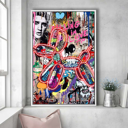 Graffiti Balloon Dog, Colorful Graffiti Painting Art, Framed Canvas Print, Floating Frame, Luxury Wall Art Decor